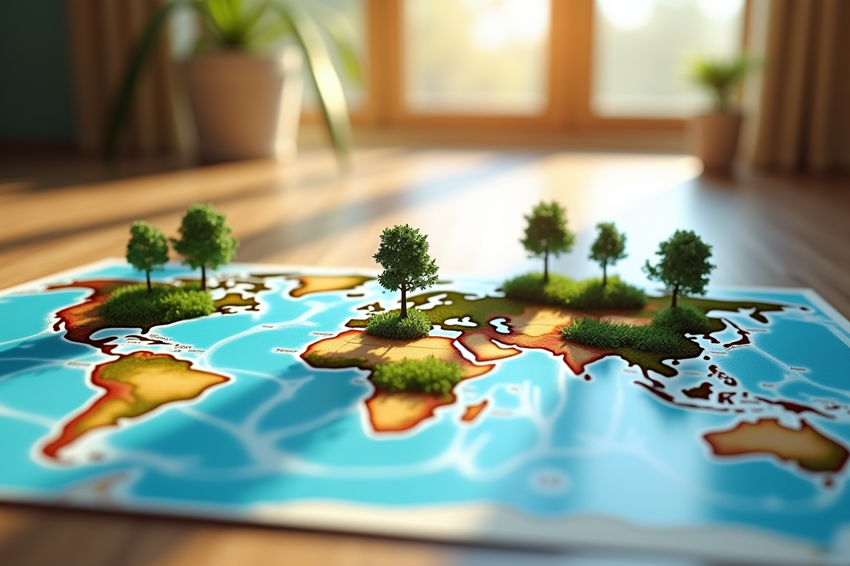 Carte du monde avec modèles de climats et soleil