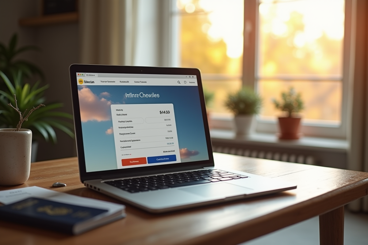 Ordinateur portable avec page d enregistrement en ligne et documents de voyage
