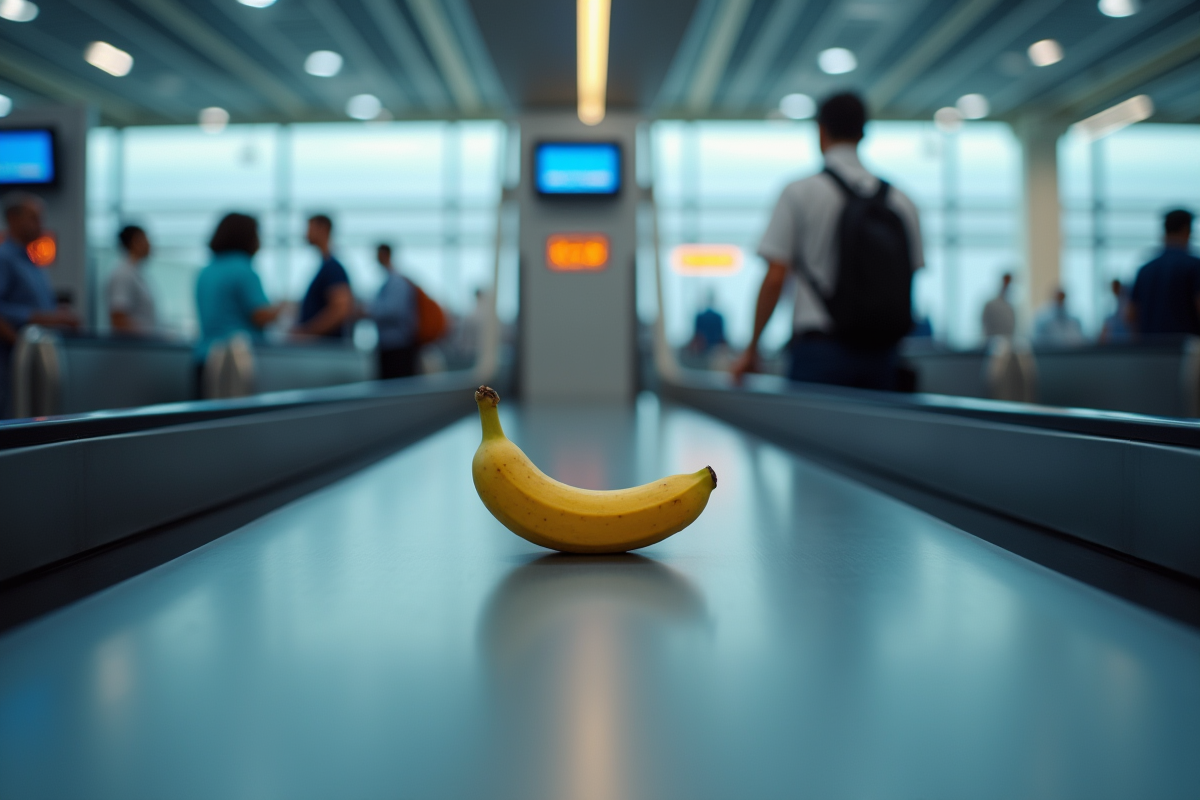 Banane sur le tapis de contrôle de sécurité à l