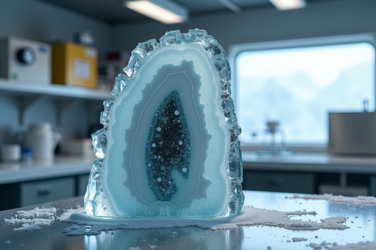 Coupe de glace antarctique dans un laboratoire scientifique