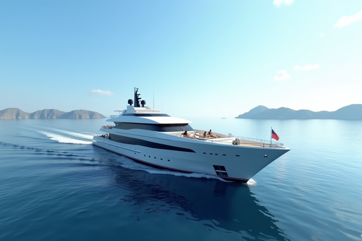 Navire de croisiere élégant sur la mer calme avec ciel bleu