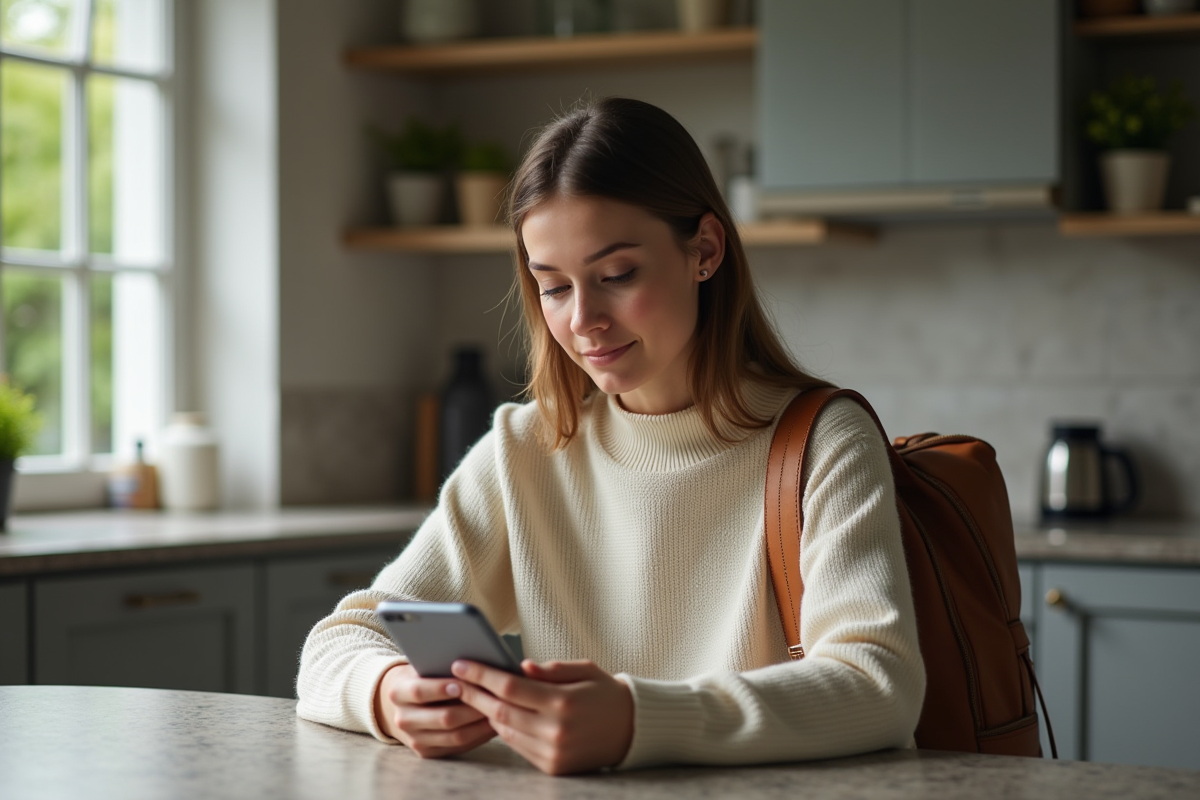 Jeune femme regardant son smartphone avec un vol à l