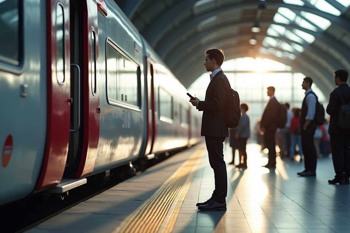 Personne hésitante près d’un TGV à la gare en journée