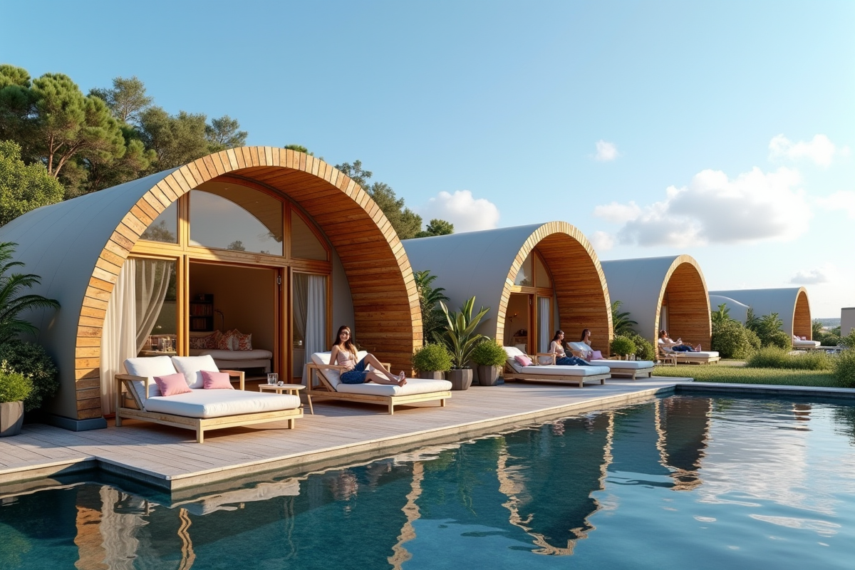 Lodges en bois haut de gamme avec terrasse et piscine infinity