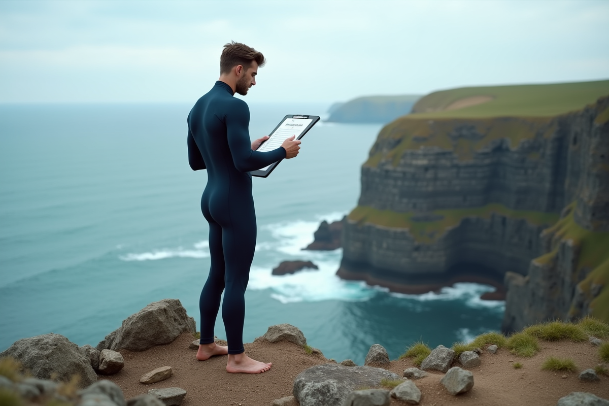 Homme en combinaison de plongée regardant la mer