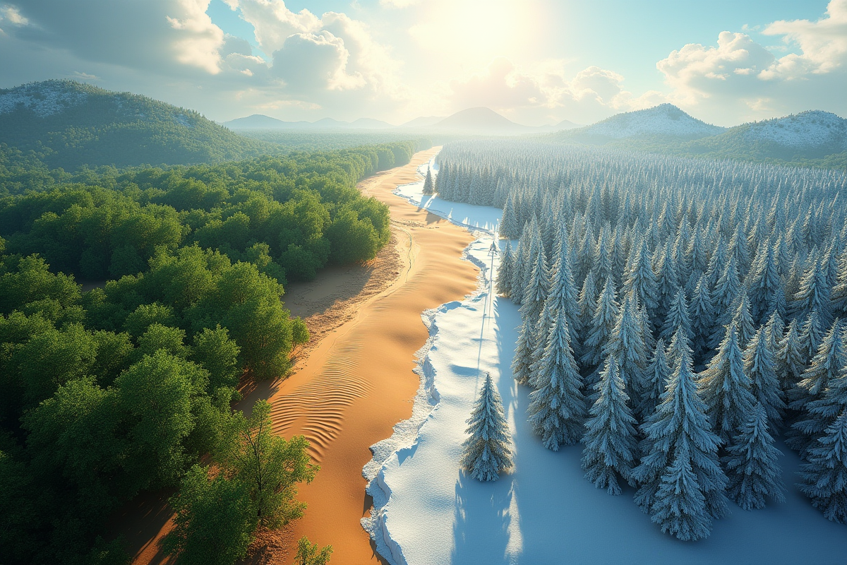 Trois paysages distincts représentant zones climatiques