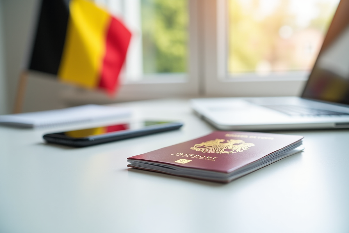 Nouveau passeport belge sur un bureau avec carte d