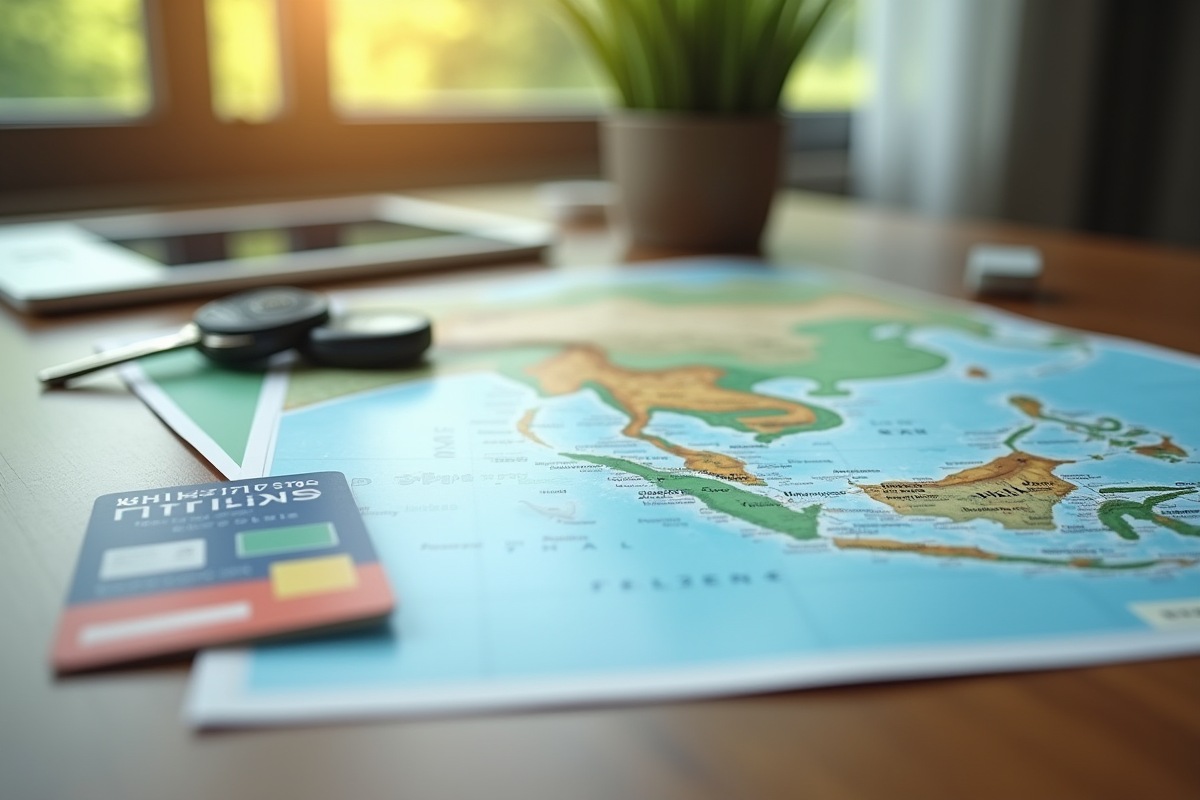 Permis de conduire carte de location et carte de Thaïlande sur table