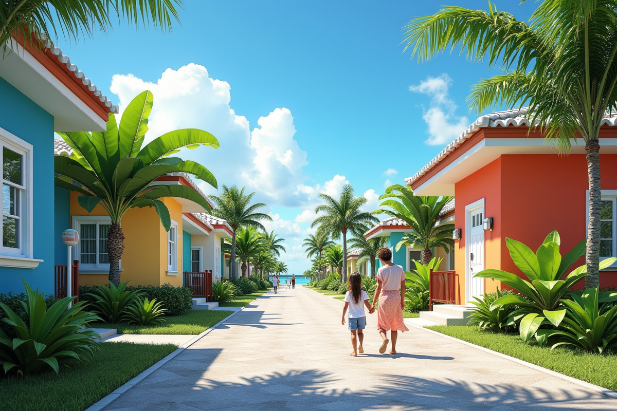Rue d un quartier tropical avec maisons colorées