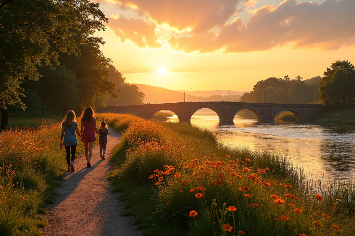 Rives de la Moselle au coucher du soleil près de Metz