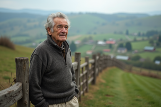Homme âgé dans un paysage rural paisible et verdoyant