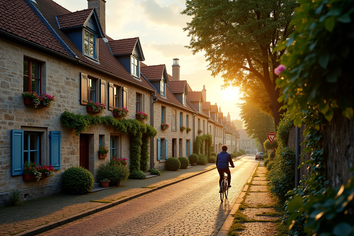Rue paisible d'un village belge au lever du soleil